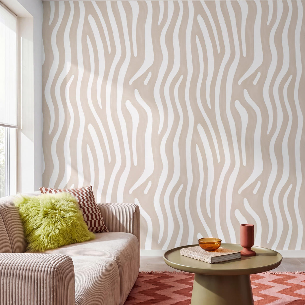 TAPETE - Abstrakt - Zebra - Beige - 280x280 cm - Beige, Papier (280/280cm) - OnlyWow