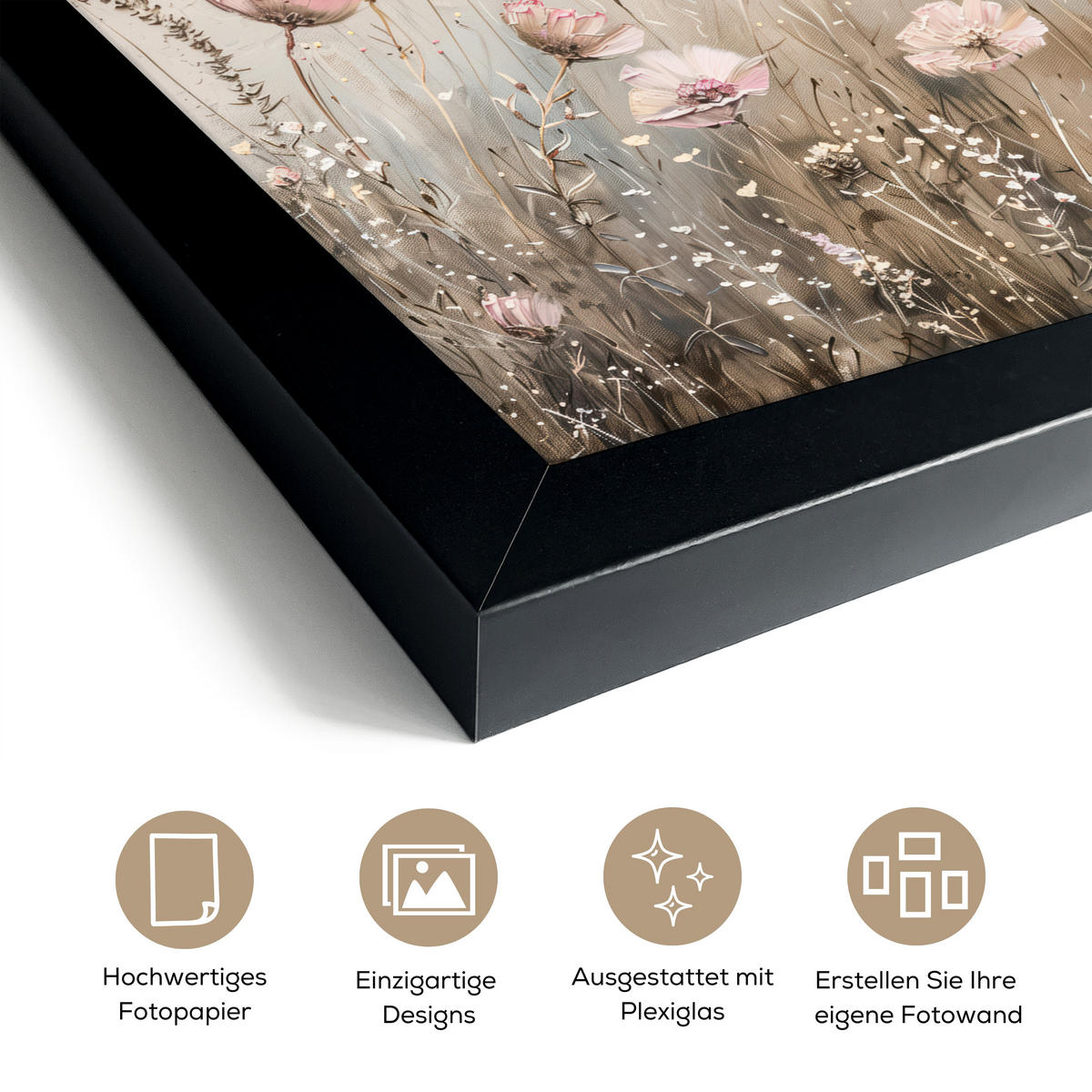 POSTER MIT RAHMEN Blumen - Rosa - Modern - Beige 30x20 cm - Beige, Papier (30/20cm) - MuchoWow