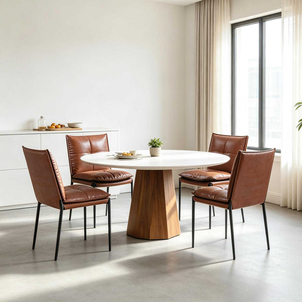 STUHL-SET DE-36235 4 Stück mit Kunstlederbezug Braun - Braun, Metall (55/87/48cm) - ComfortXL