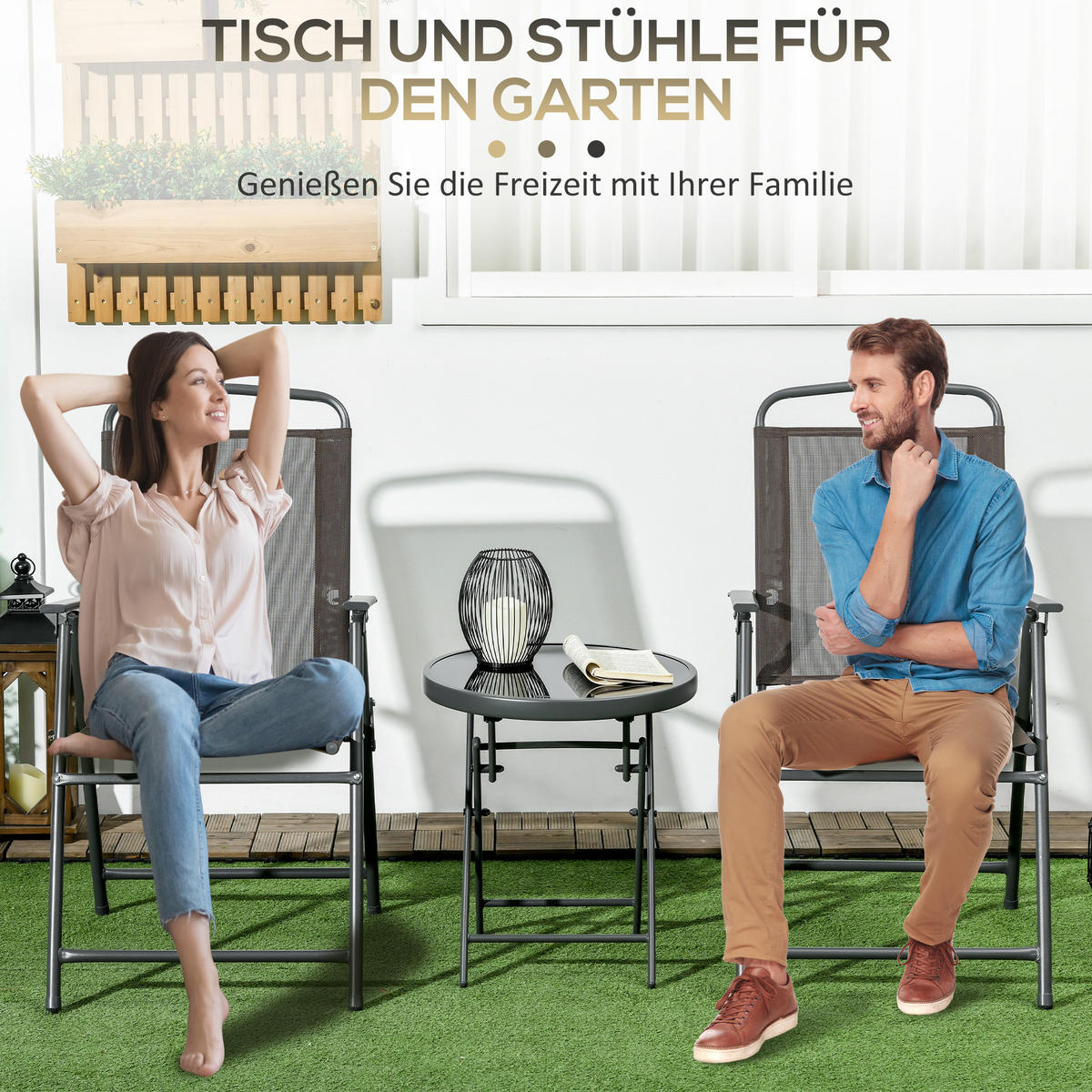 BISTRO-SET DE-07312 3-teilig, klappbar mit Glastisch Braun - Braun, Metall - ComfortXL