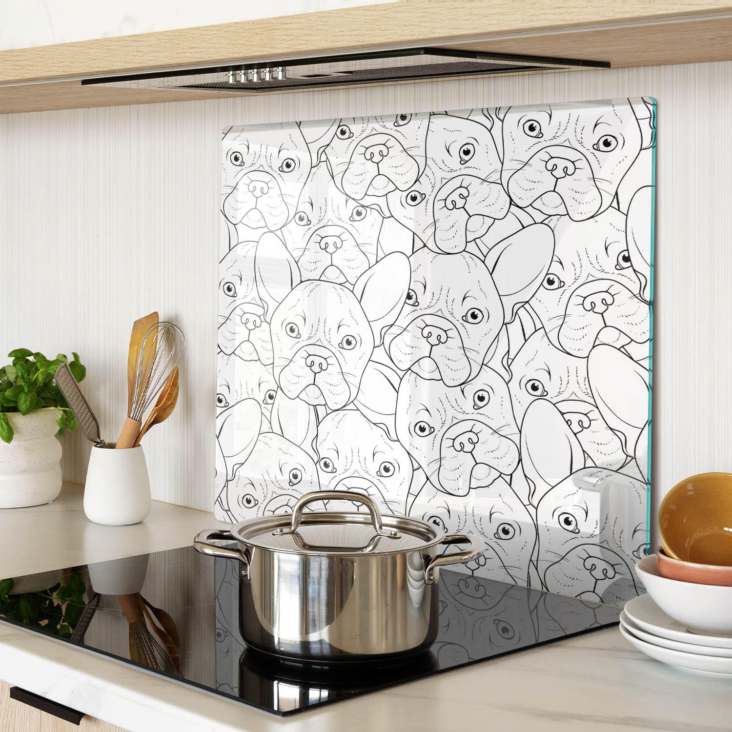 GLASPLATTE 60x52 cm Bulldoggen - Beige/Olivgrün, Glas (60/0.4/52cm) - TULUP