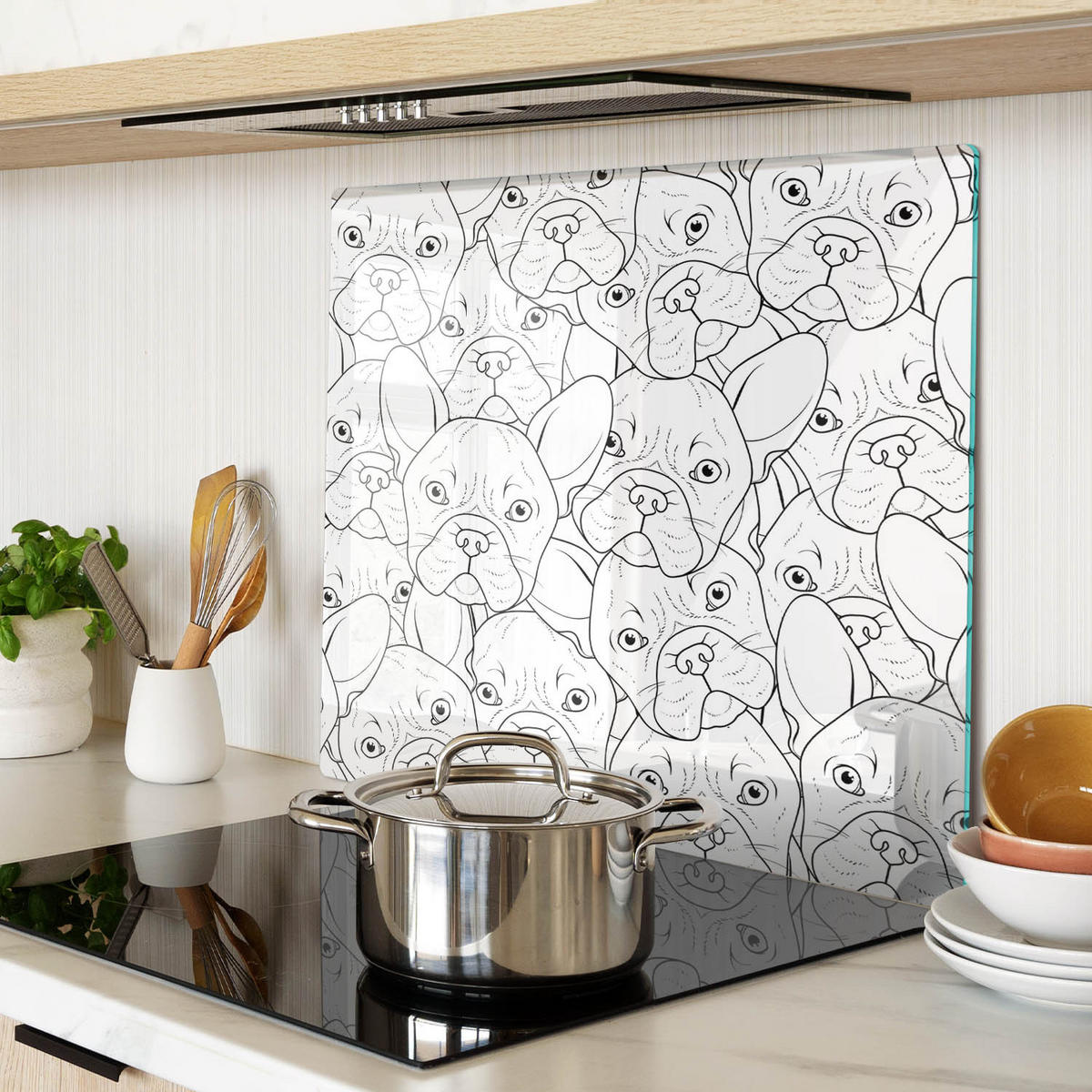 GLASPLATTE 60x52 cm Bulldoggen - Beige/Olivgrün, Glas (60/0.4/52cm) - TULUP