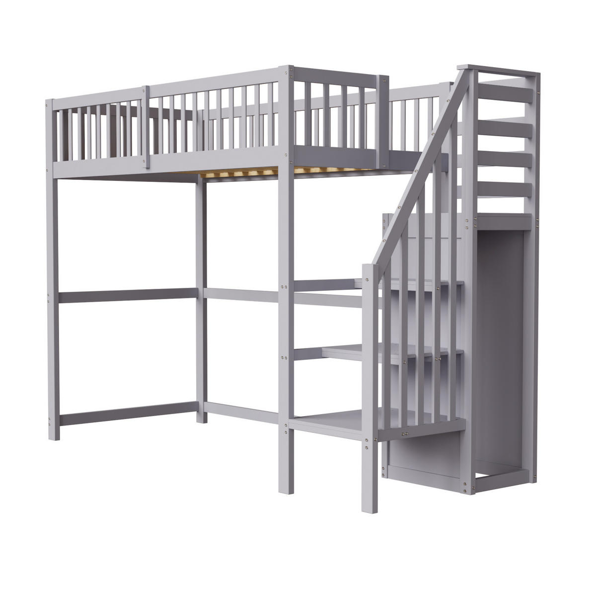HOCHBETT 90/200 cm mit Treppe, Kleiderschrank und Stauraum, Grau - Grau, Holzwerkstoff (90/200cm) - Redom