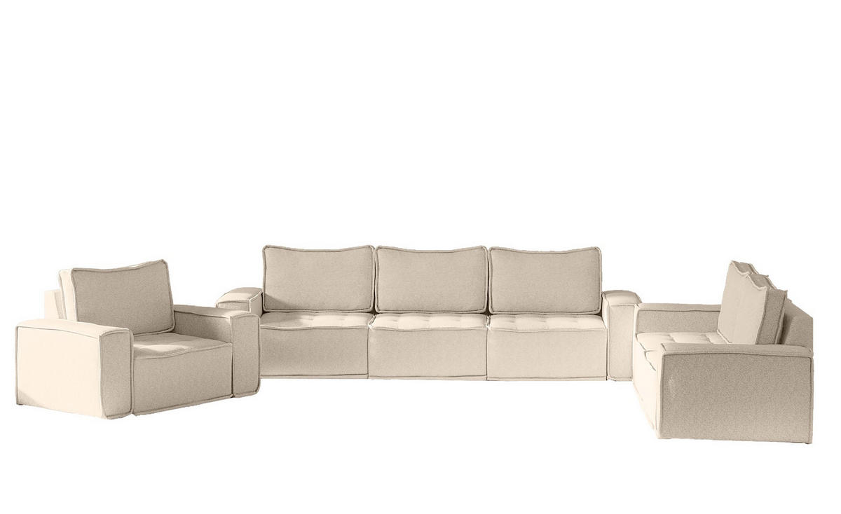 SOFASET Sande 3-2-1 In Raven - Creme, Holzwerkstoff/Textil (292/85/90cm) - Fun Möbel