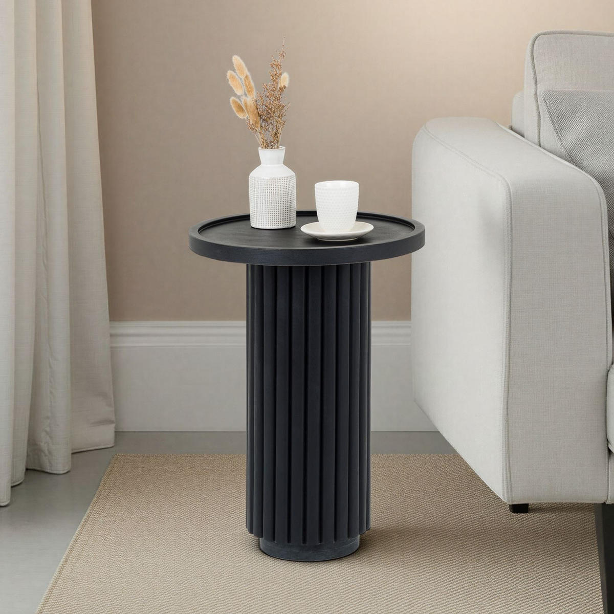 BEISTELLTISCH BEJA schwarz - Schwarz, Naturmaterialien/Holz (38/38/53cm) - IDIMEX