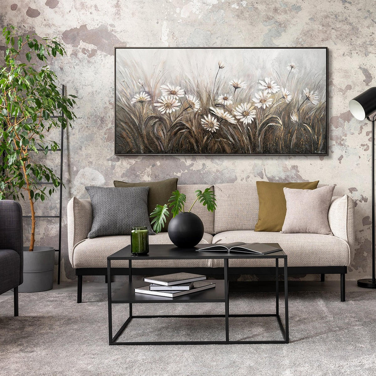 GEMÄLDE Gänseblümchen Schattenfugenrahmen Grau 200x100 cm - Grau, Holz (200/100cm) - YS-art gallery