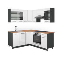 ECKKÜCHE Fame-Line Weiß Hochglanz/Anthrazit 160 x 190 cm, AP Eiche - Weiß Hochglanz/Anthrazit, Holzwerkstoff (190/81.6/60cm) - Vicco