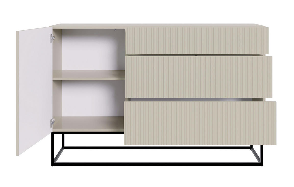 SIDEBOARD Veldio Graubeige mit Schubladen und schwarzen Beinen 140 cm - Greige/Schwarz, Holzwerkstoff/Metall (140/90/38cm) - Selsey
