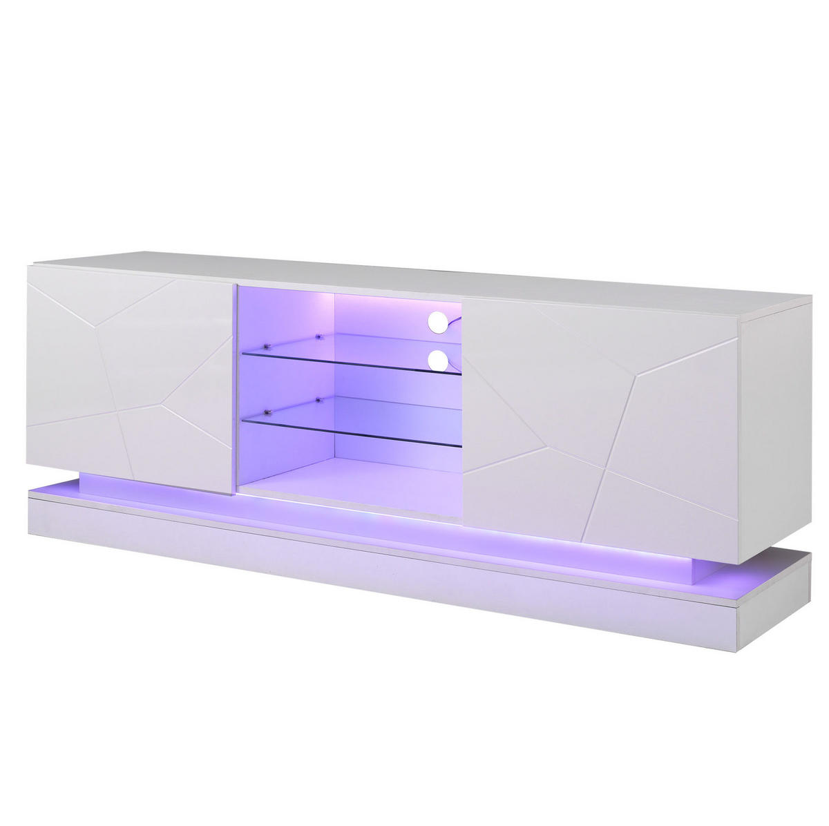 TV-LOWBOARD 160/38,5/60 cm in Weiß mit Glasablage und Kabelmanagement - Weiß, Holzwerkstoff (160/60/38.5cm) - Flora Grace