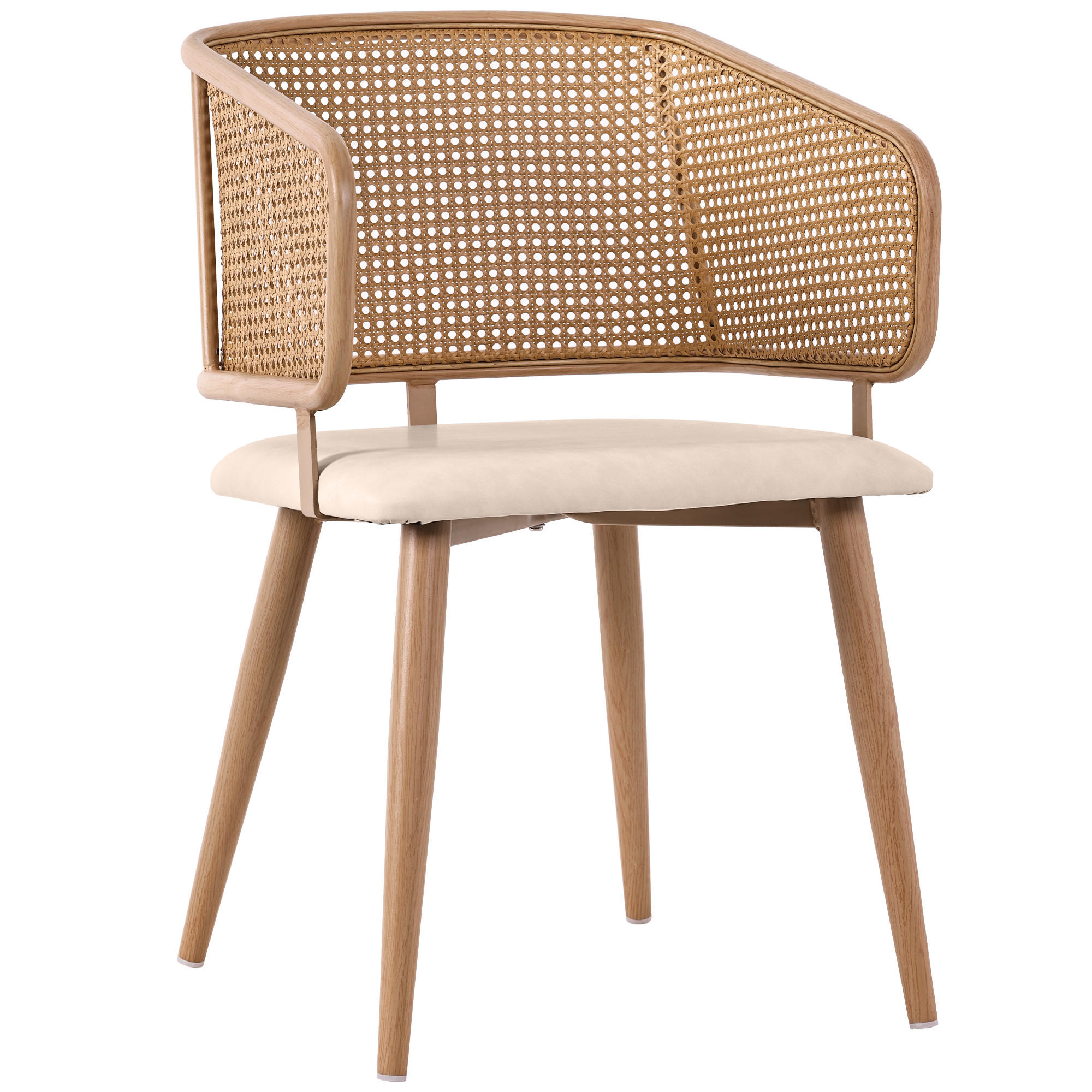 WOHNZIMMER STÜHLE mit Rattanlehne PU-Sitz 4tlg - Beige/Braun, Textil (51/79/54cm) - EVRYAE