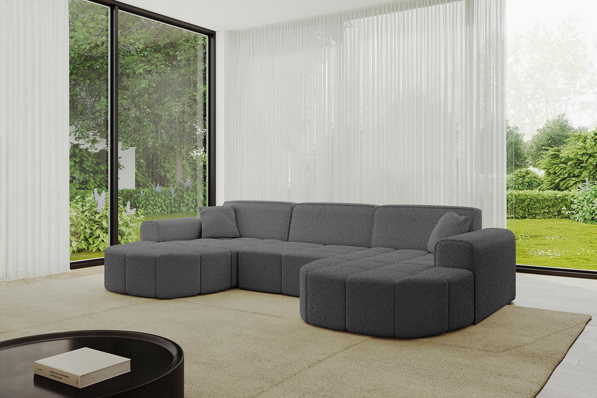 WOHNLANDSCHAFT LIVO-U1 - 315x173x79,5 cm Grau - Grau, Holzwerkstoff/Textil (315/79/173cm) - ALTDECOR