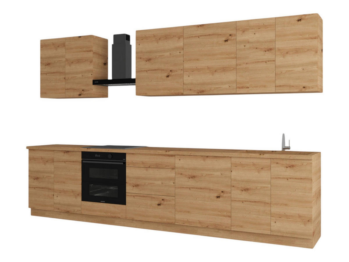 KÜCHENZEILE 340 cm – Nexa K89-G340 – in Woodline / Matt - Eiche Artisan, Holz (340/212/58cm) - ROYAL24_MARKT
