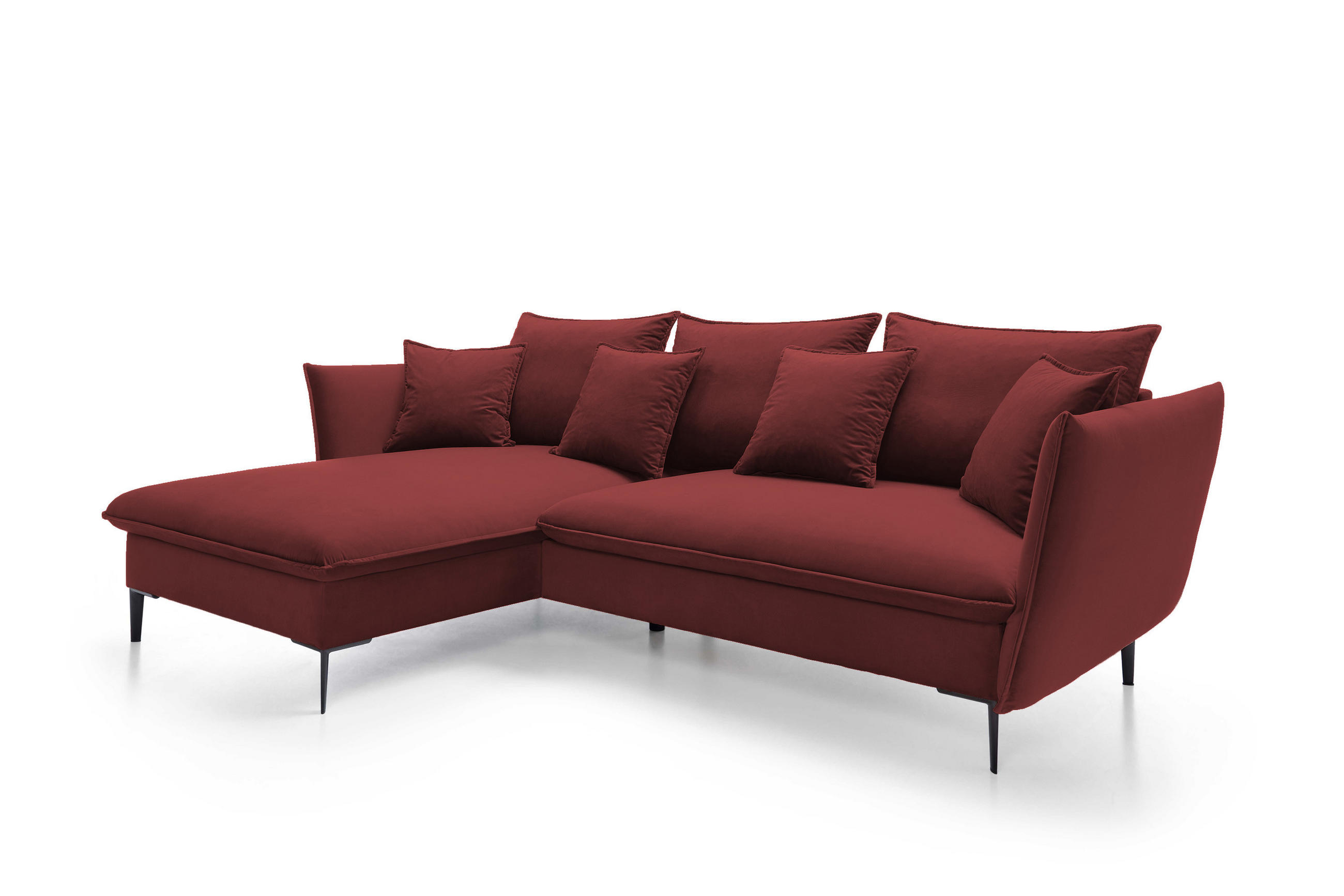 ECKSOFA GLOSS mit Schlaffunktion, Ottomane & goldenen Füßen – Samtsofa im GLOSSour-Stil mit Zierkissen, 258x167x91cm, Linke, MÜNZE - Lila, Holz/Textil (167/258cm) - DomoHome