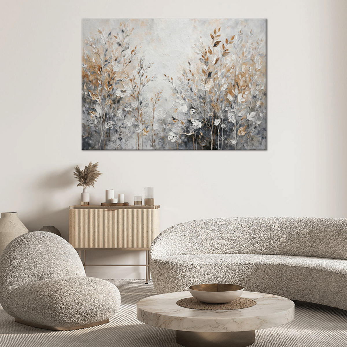 WANDBILD pflanzen abstrakt botanisch gold - Silberfarben, Textil (60/40cm) - Feeby