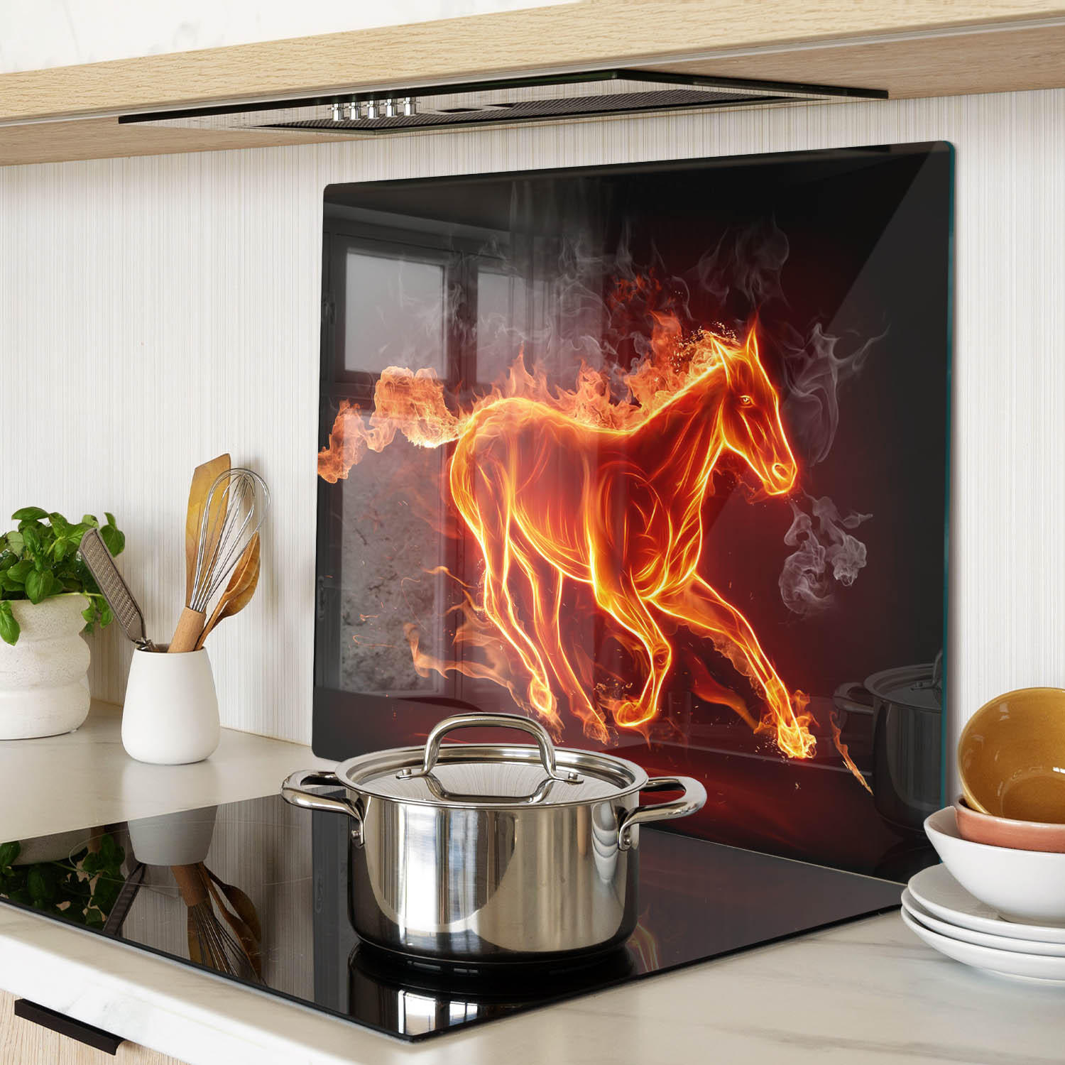 GLASPLATTE 60x52 cm Pferd in Flammen - Rot, Glas (60/52cm) - TULUP