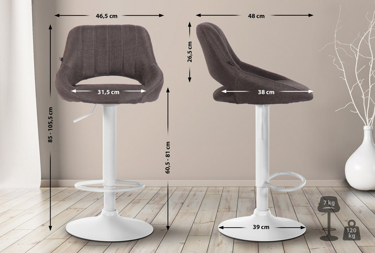 BARHOCKER 2er Set Stoff dunkelgrau - Dunkelgrau, Textil (47/85/48cm) - CLP