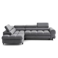 ECKSOFA BOWL L Links mit Schlaffunktion 125x195 Velours Dunkelgrau - Dunkelgrau/Schwarz, Holz/Textil (260/195cm) - Muffo