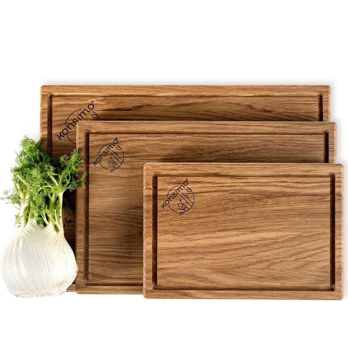 SCHNEIDEBRETTER SOLIDA 3-tlg - Eichefarben/Braun, Holz (25/35cm) - KONSIMO®