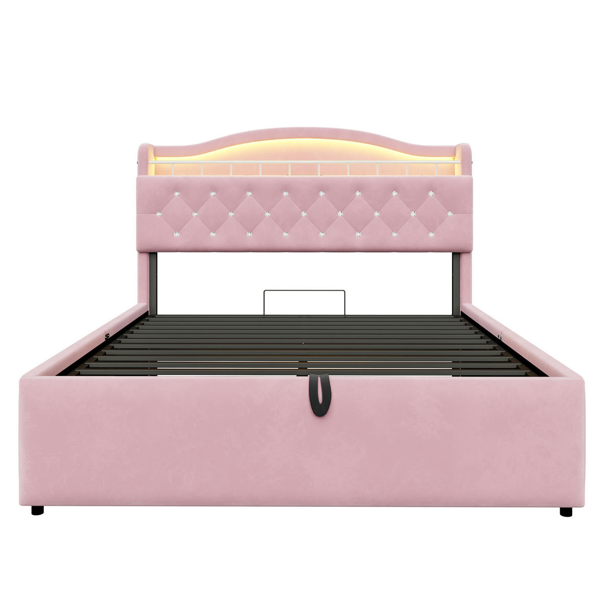 POLSTERBETT 140x200cm Samt LED Kopfteil Stauraum USB Rosa - Pink, Metall (140/200cm) - FLIEKS