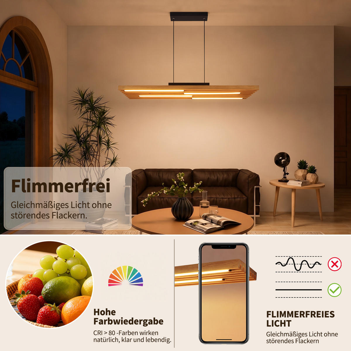 LED ZÁVĚSNÉ SVÍTIDLO 80/15.5/120 cm - černá/hnědá, kov/dřevo (80/15.5/120cm) - ZMH