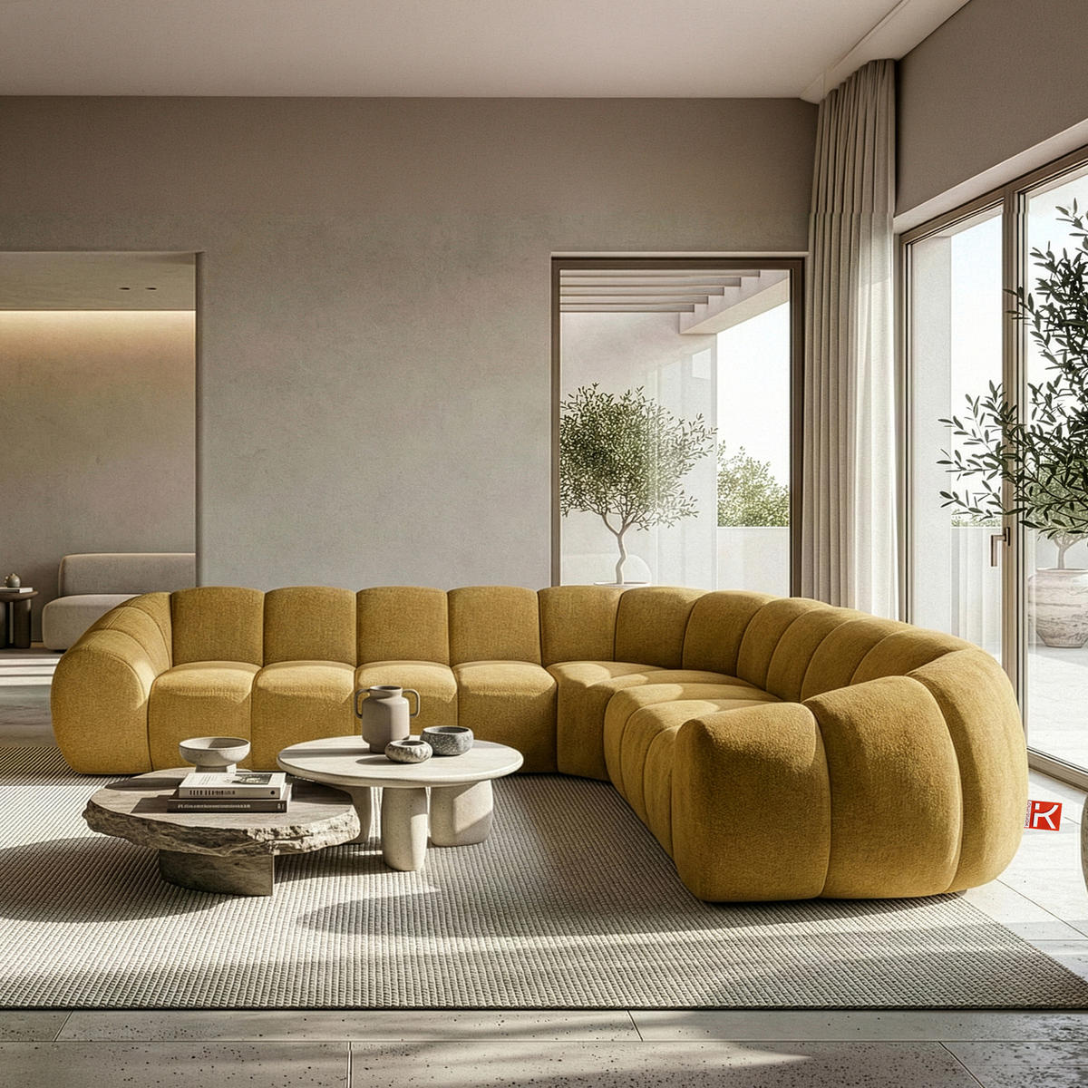 ECKSOFA RECHTS FLAVA, Honigfarben - Honig, Holz/Holzwerkstoff (310/270cm) - KONSIMO®