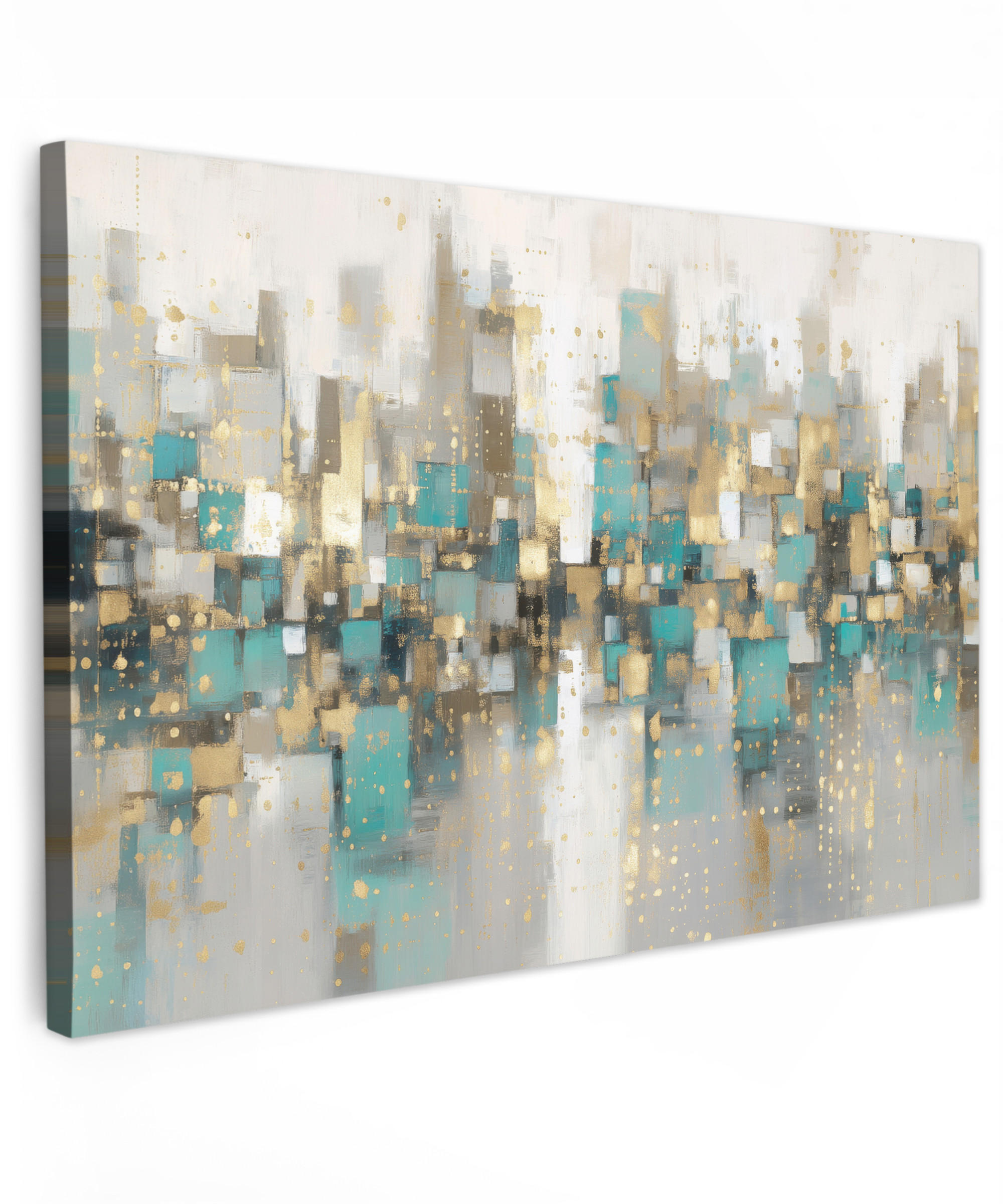 LEINWANDBILD Abstrakt - Blöcke - Gold - Skyline Wohnzimmer Groß 120x80 cm - Beige, Textil (120/80cm) - MuchoWow