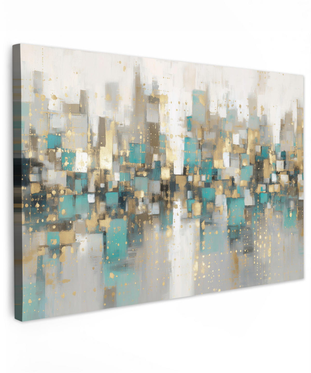LEINWANDBILD Abstrakt - Blöcke - Gold - Skyline Wohnzimmer Groß 120x80 cm - Beige, Textil (120/80cm) - MuchoWow