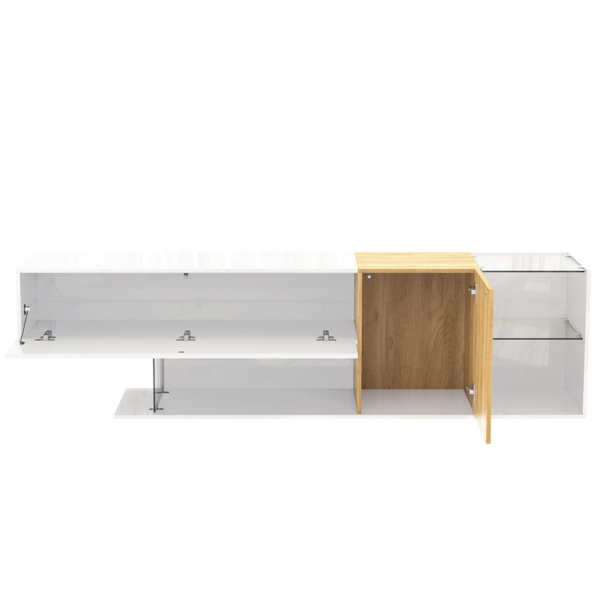 TV-SCHRANK 180cm Hochglanz Weiß Glasregal modern - Multicolor, Holzwerkstoff (38/48/180cm) - FLIEKS