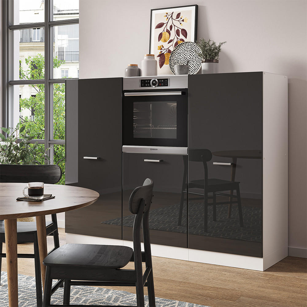 KÜCHENBLOCK R-Line Anthrazit Hochglanz/Weiß 180 cm ohne AP - Anthrazit/Weiß, Holzwerkstoff (180/81.6/46cm) - Vicco