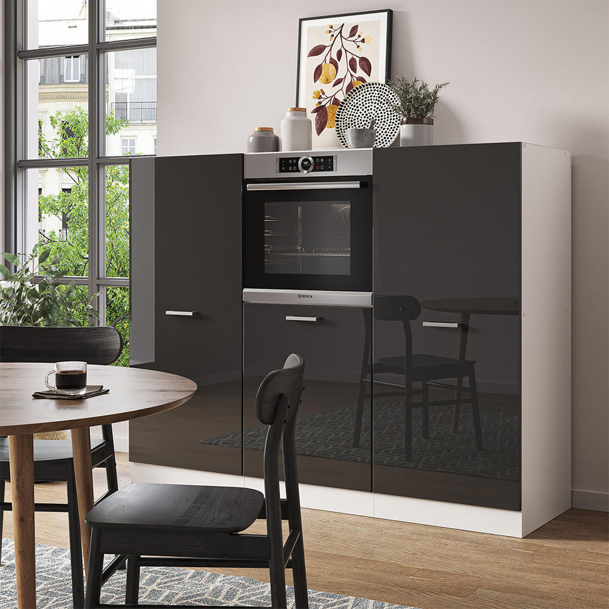 KÜCHENBLOCK R-Line Anthrazit Hochglanz/Weiß 180 cm ohne AP - Anthrazit/Weiß, Holzwerkstoff (180/81.6/46cm) - Vicco