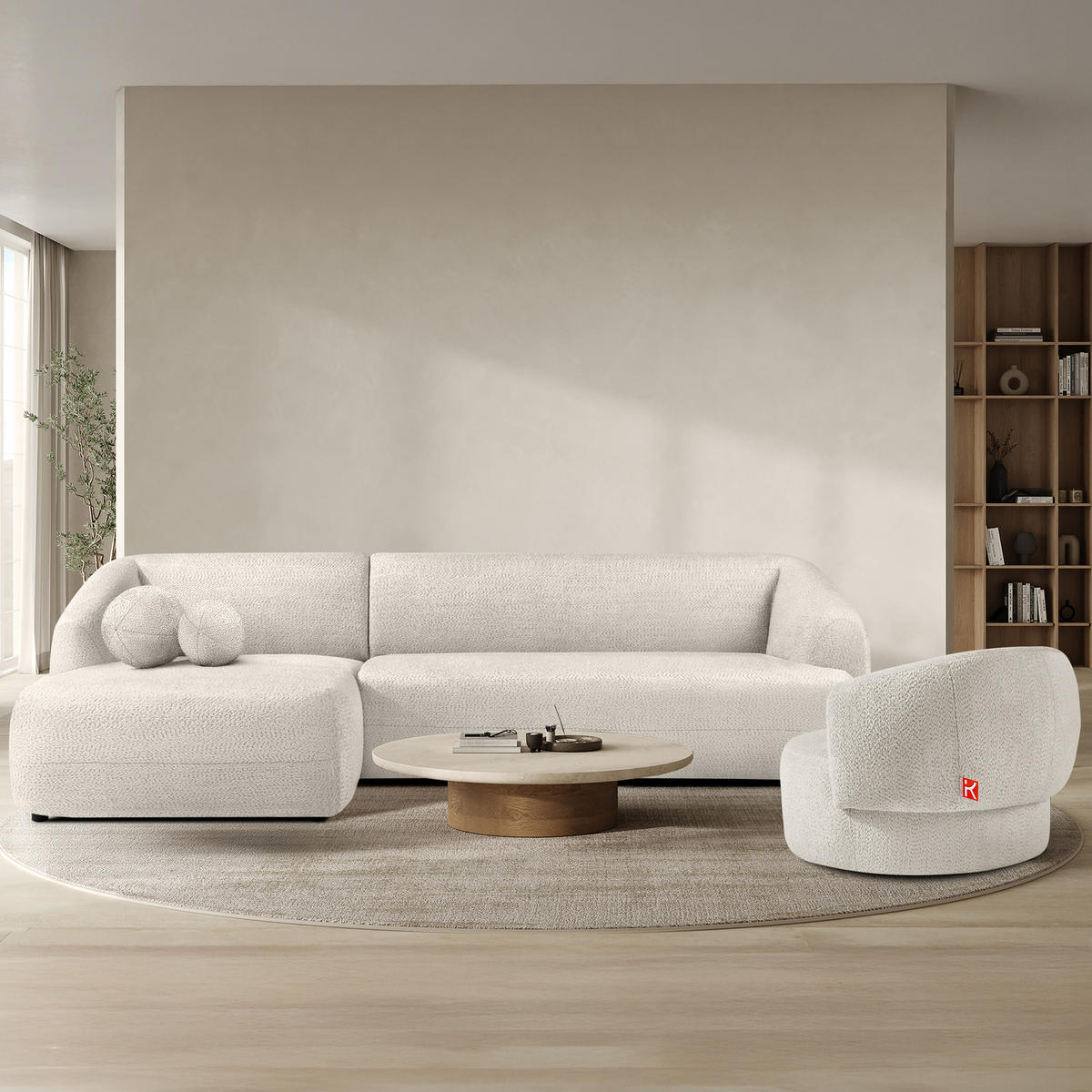 ECKSOFA LINKS VIRA, Weiß, Chenille - Schwarz/Weiß, Holz/Holzwerkstoff (300/160cm) - KONSIMO®