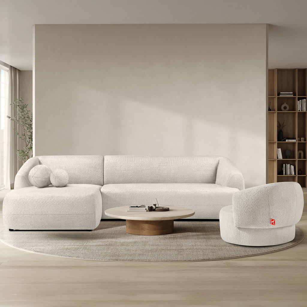 Thumbnail - Konsimo® Ecksofa, Weiß, Textil, L-Form, 300x160 cm, Wohnzimmer, Sofas & Couches, Wohnlandschaften, Ecksofas