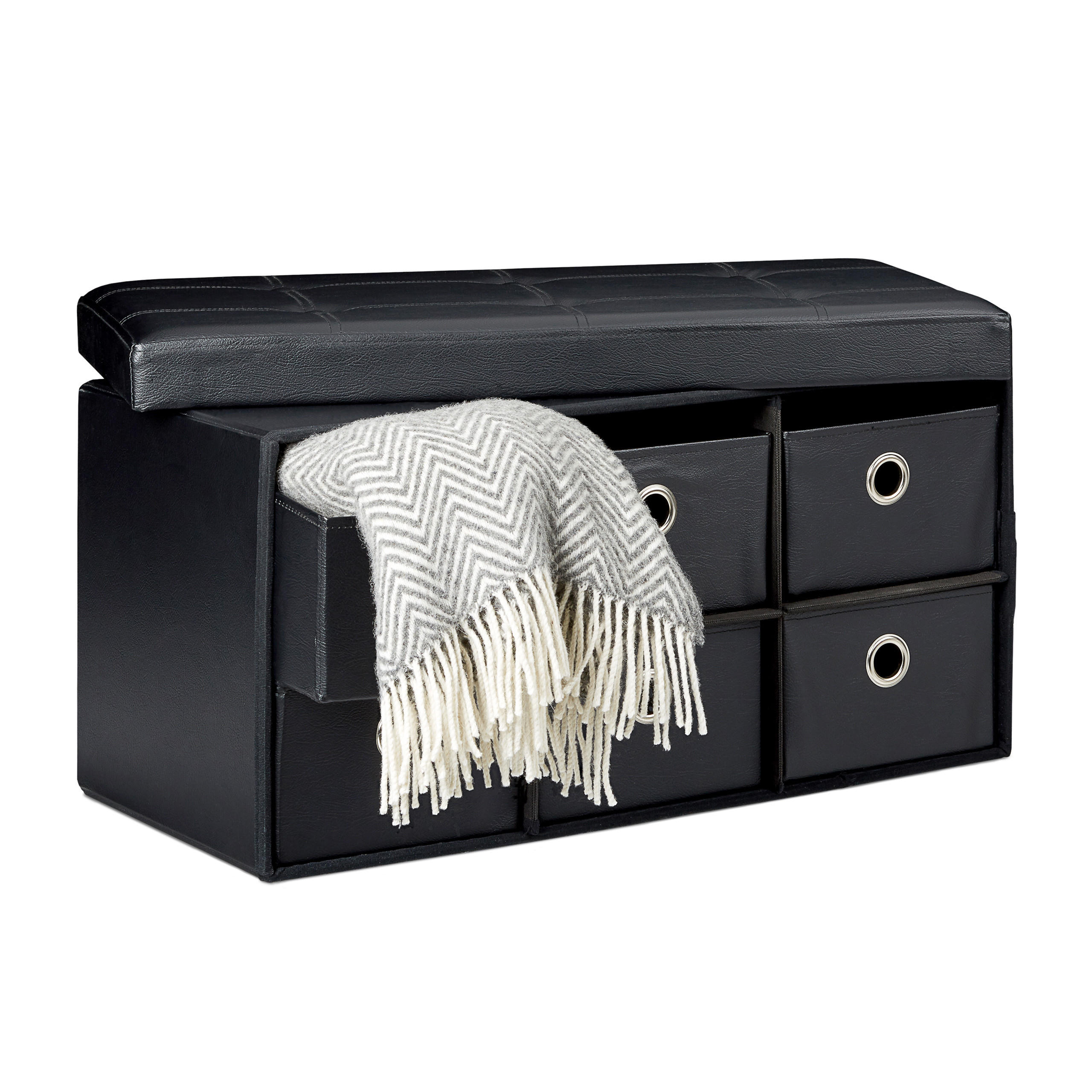 SITZBANK - Schwarz, Holzwerkstoff/Kunststoff (76/38/38cm) - Relaxdays