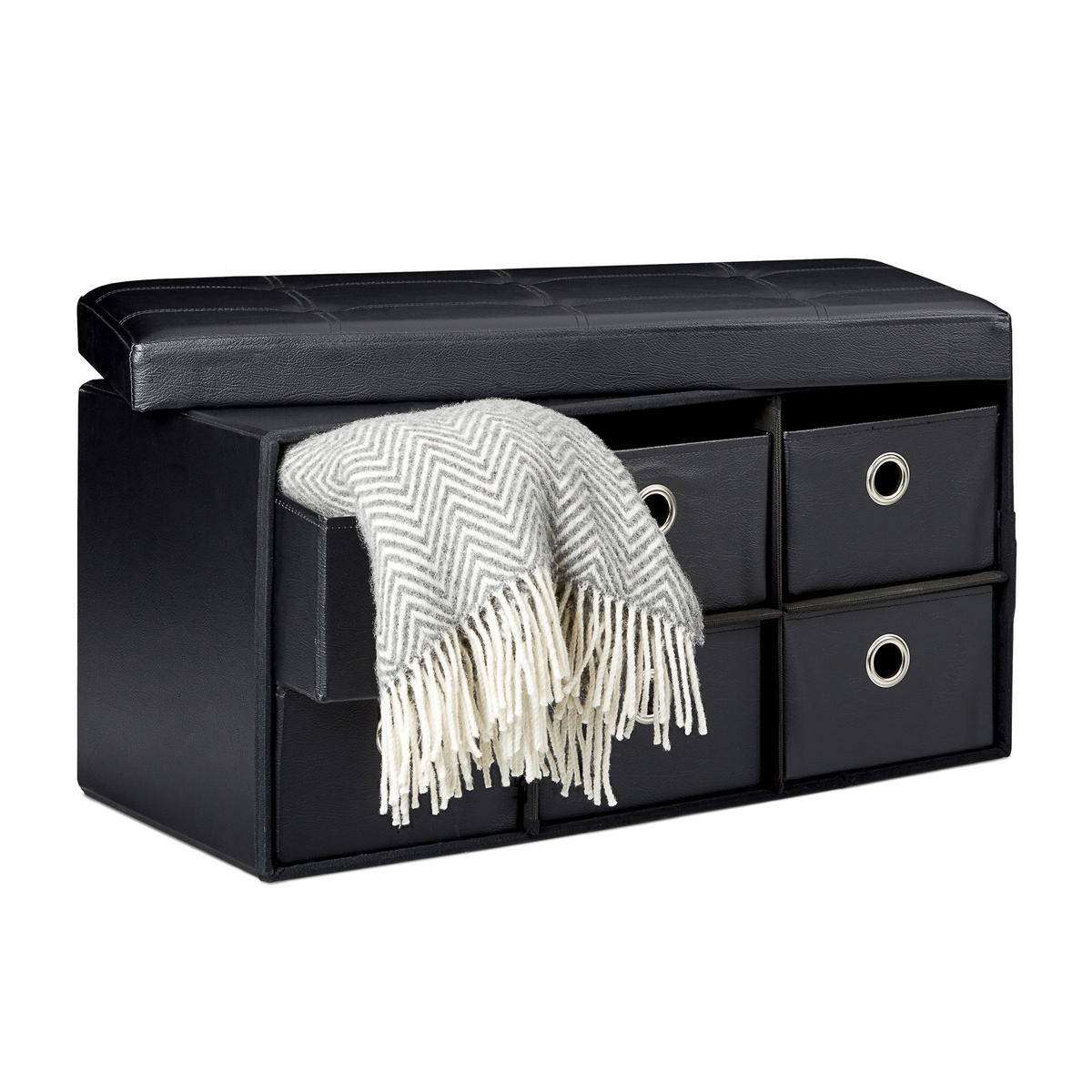 SITZBANK - Schwarz, Holzwerkstoff/Kunststoff (76/38/38cm) - Relaxdays