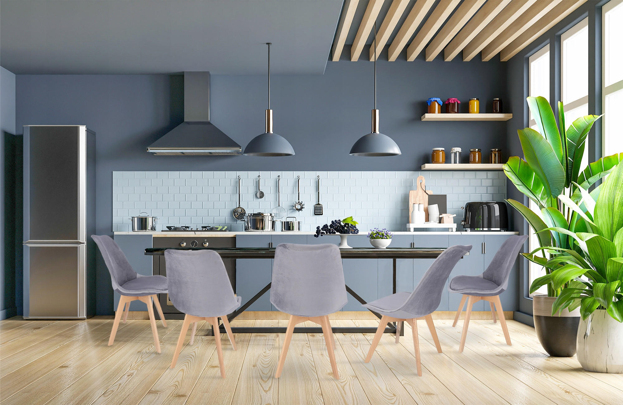 Thumbnail - JuMi Stuhl, Hellgrau, Leder, Uni, Oval, 41x82x49 cm, Esszimmer, Stühle, Esszimmerstühle, Vierfußstühle