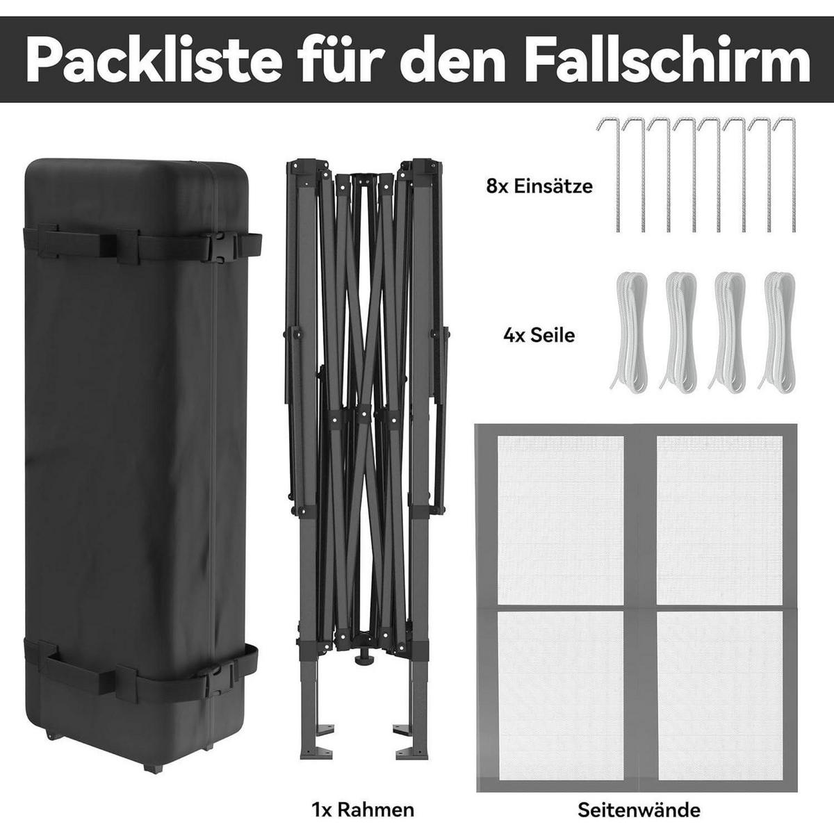 GARTENPAVILLON Pop Up 4x4m Grau mit Moskitonetz - Grau, Metall (400/285/400cm)