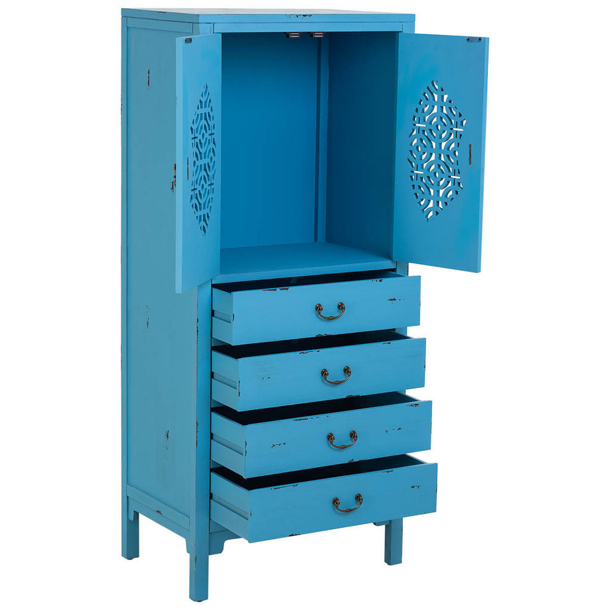 HOLZSCHRANK mit 4 schubladen und 2 türen 60x40x140 cm blau - Blau, Holz (60/140/40cm) - Wanderlust