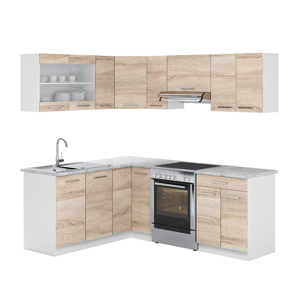 ECKKÜCHE Rick Weiß/Sonoma 207 x 167 cm , AP Marmor - Weiß, Holzwerkstoff (210/81.6/60cm) - Vicco