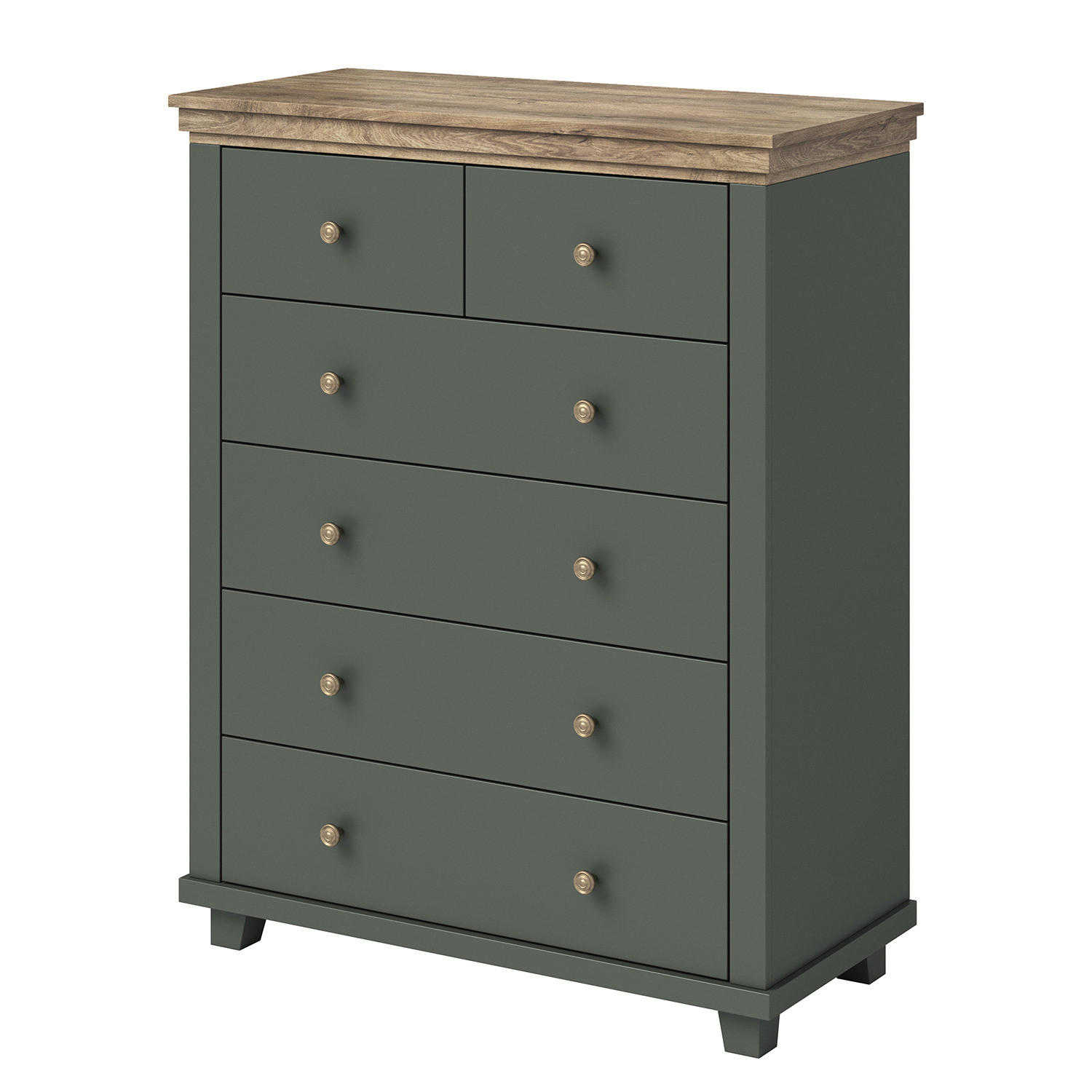 KOMMODE - Dunkelgrün/Goldfarben, Holzwerkstoff/Metall (90/113/42cm) - home24