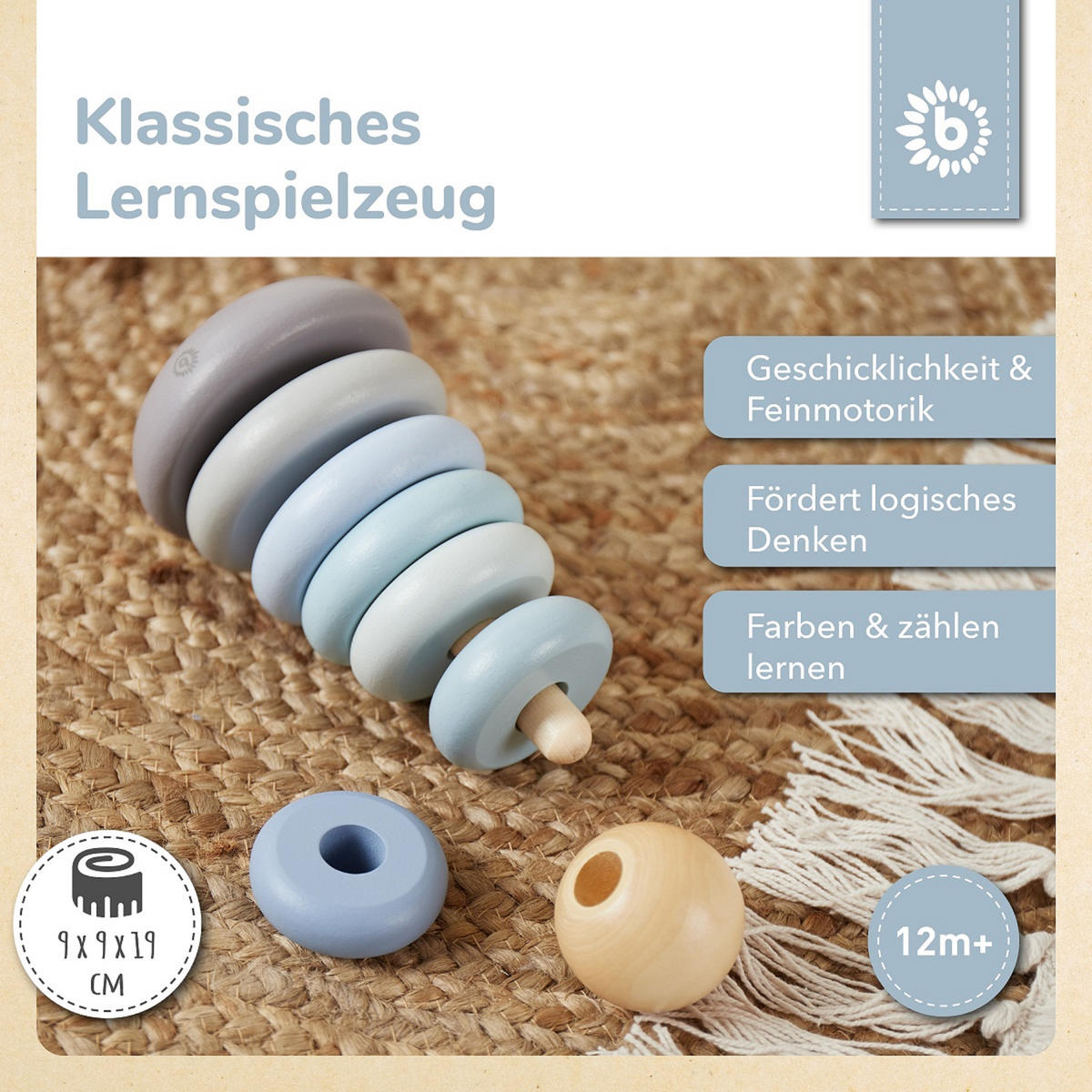 STAPELTURM Holz - ab 12 Monate - Blau, Holz (9/9cm) - Bieco Spielwaren