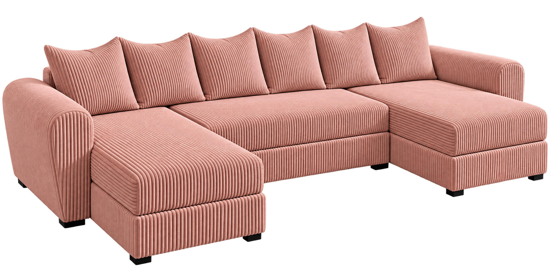 WOHNLANDSCHAFT PUMA U 308 cm – Cord Sofa in U-Form mit Schlaffunktion, Bettkasten und weichem Cordbezug - Schwarz/Rosa, Kunststoff (308/85/140cm)