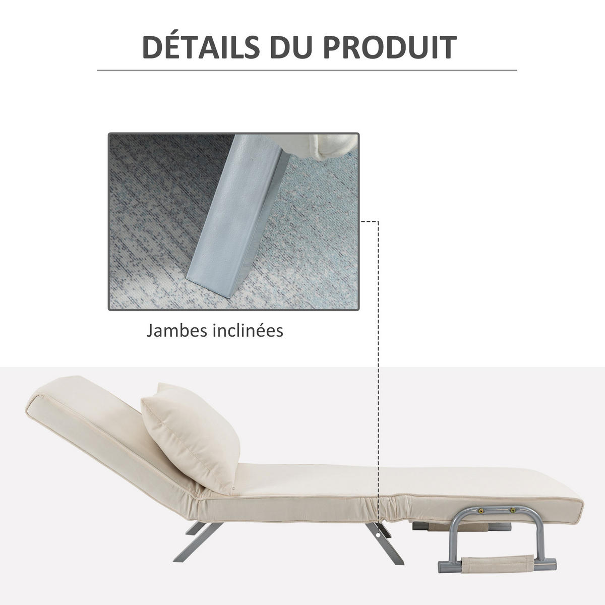SCHLAFSESSEL DE-14550 5-fach verstellbar mit abnehmbarem Bezug - Weiß, Textil (60/25/186cm) - ComfortXL