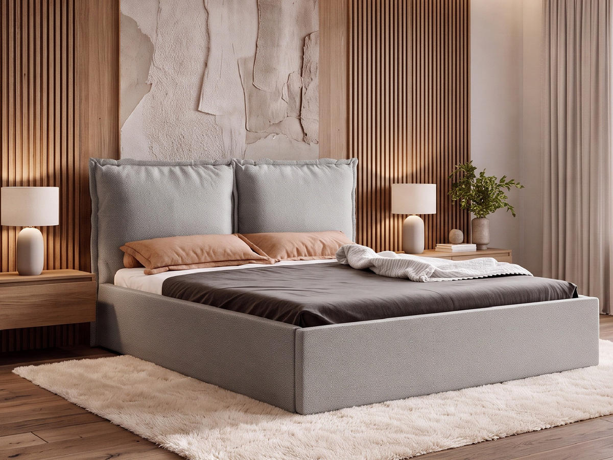 POLSTERBETT MIRA 140x200 cm mit Bettkasten, Stauraum und Metall-Lattenrost – VIBE Grau - Schwarz/Grau, Textil/Metall (140/200cm) - Luxkor24