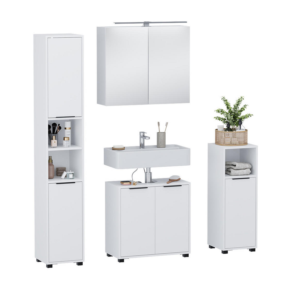 BADMÖBEL-SET Alina Weiß 4 Teile - Weiß, Holzwerkstoff (60/60/30cm) - Vicco