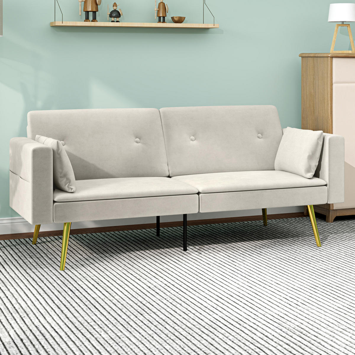 SCHLAFSOFA 160/93 cm mit verstellbarer Rückenlehne, Seitentaschen und abnehmbaren Armlehnen, Beige - Beige, Holzwerkstoff (181/78.5/73cm) - Redom