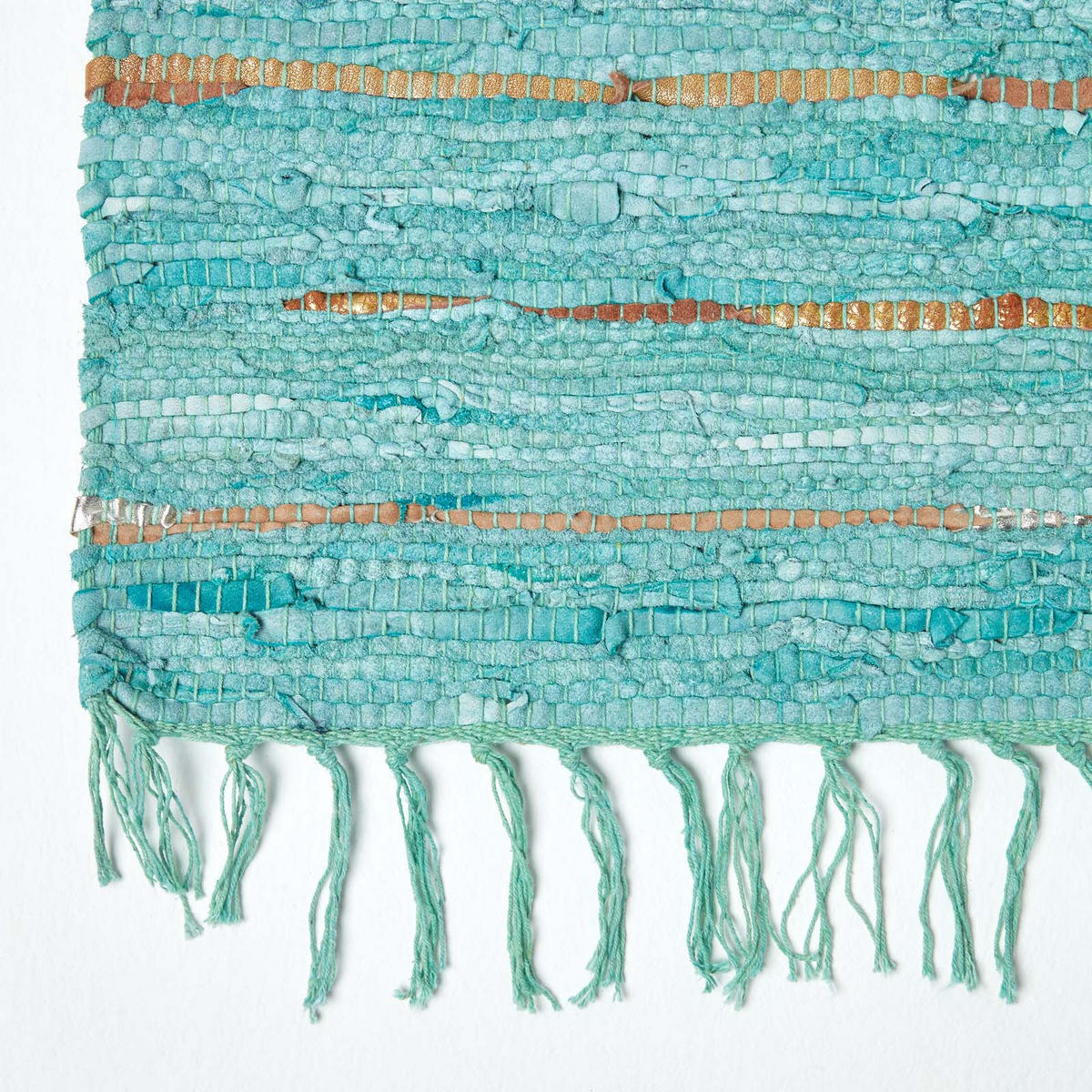 LEDERTEPPICH-LÄUFER Glitter geflochten 66/200 cm - Türkis, Leder (66/200cm) - Homescapes