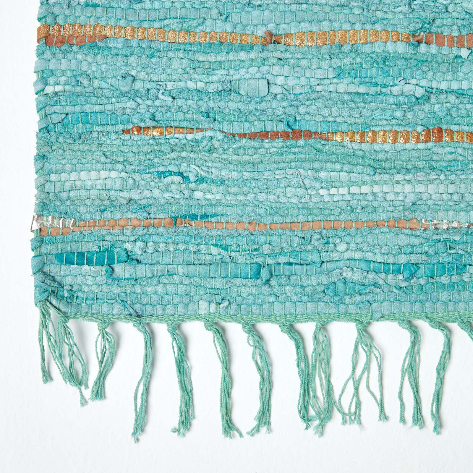 Thumbnail - Homescapes Lederteppich-Läufer, Türkis, Leder, Gestreift, Rechteckig, 66x200 cm, Teppiche & Böden, Teppiche, Teppichläuf...