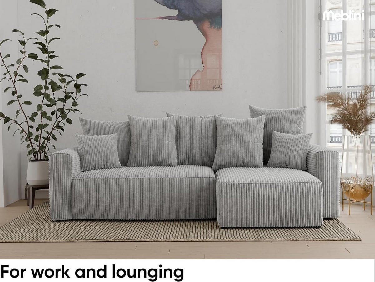 ECKSOFA DAVE L - Hellgrau/Schwarz, Holzwerkstoff (238/87cm) - Meblini