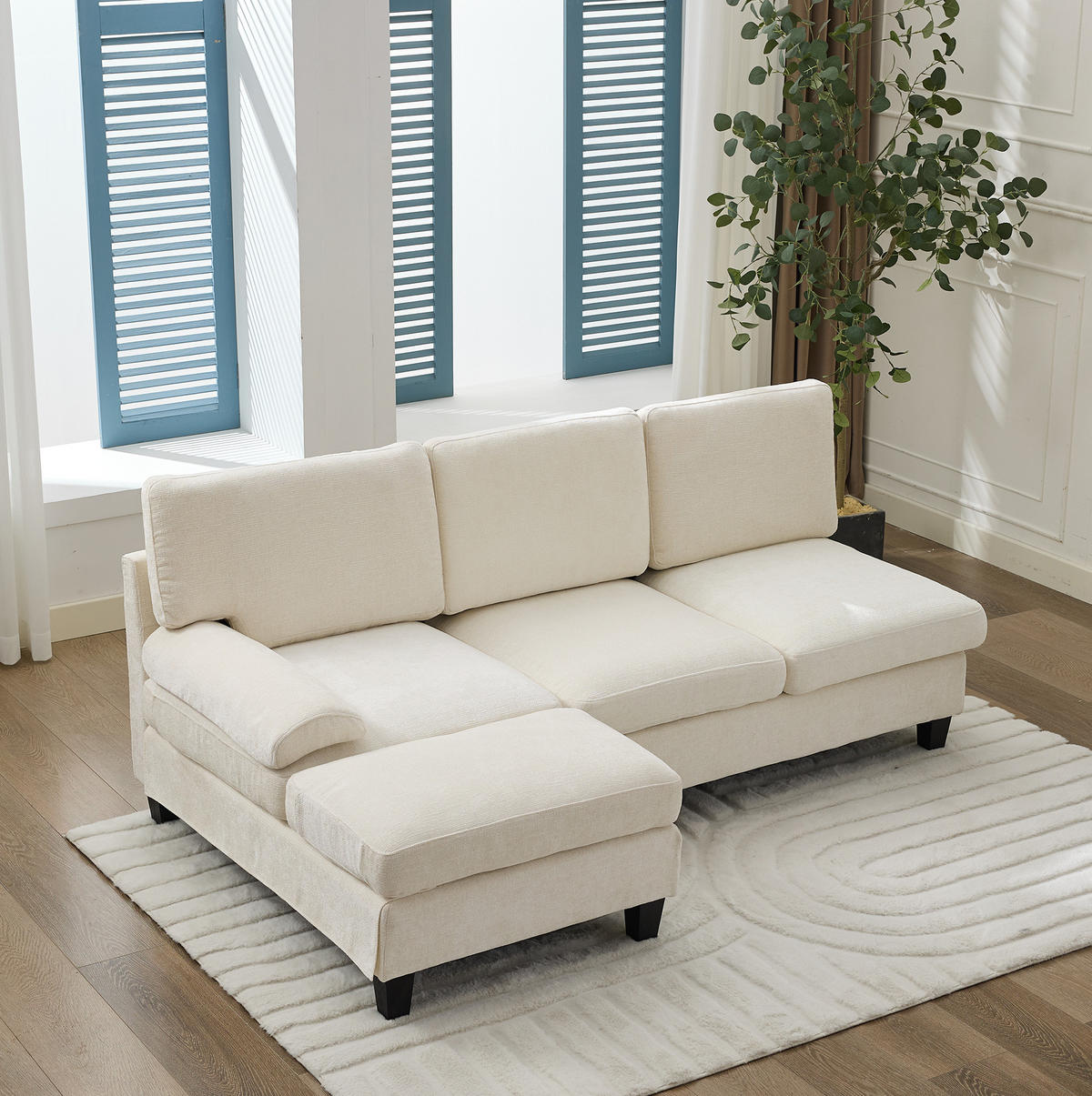 ECKSOFA aus Stoff 194x118x81 cm in Beige mit Schlaffunktion - Beige, Textil (118/81/194cm) - Modfu