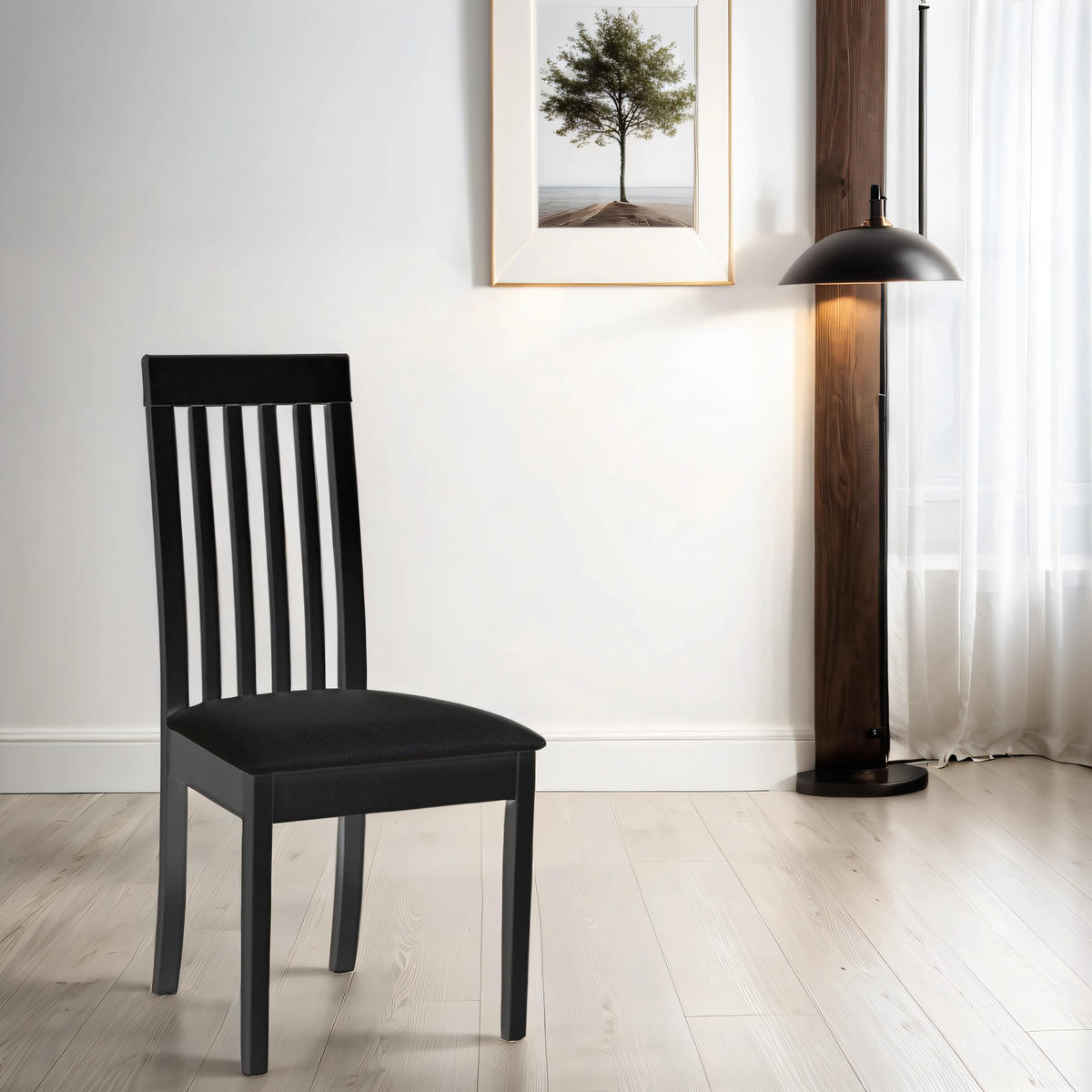 STUHL Roma 9 (4er Set) - Schwarz, Holz (47/96/43cm) - Leaf Design